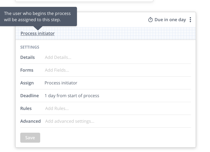 Whiteboard sketch showing step settings with Details, Forms, and Clarification tabs